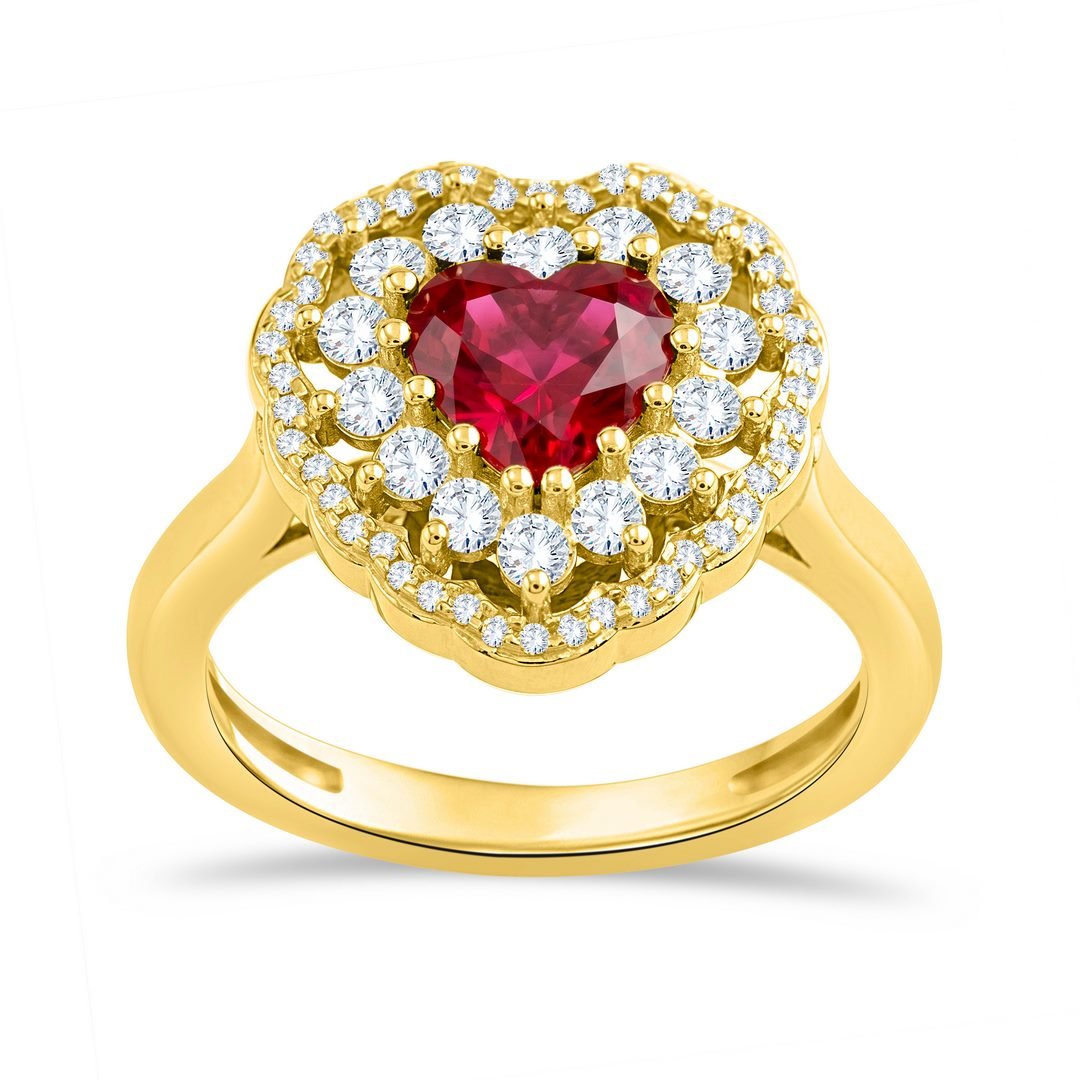 LG - 14K 2.07CT D-RING LDS HRT/RDS CERTIFIED HEART RUBY 1.49CT